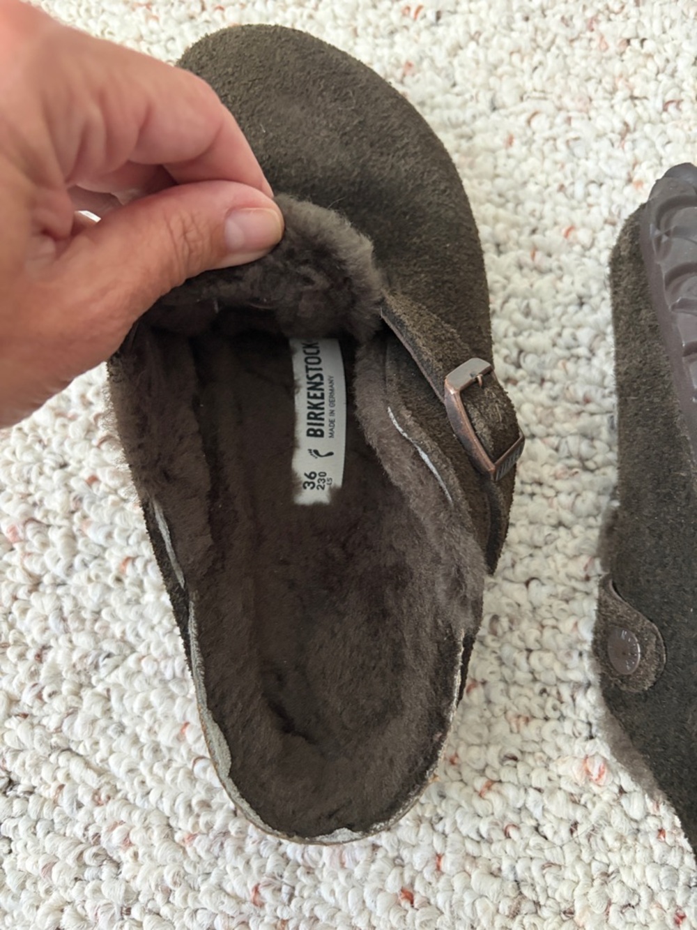 Birkenstock Boston Brown Suede Shearling Clog - Picture 3 of 6